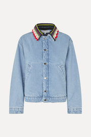 Stine Goya Collared Cropped Bomber Outerwear Denim Blue