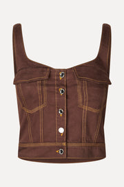 Stine Goya Cropped Denim Bustier Top Chicory Coffee