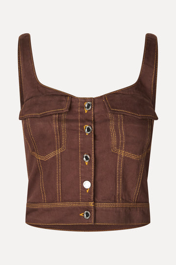 Stine Goya Cropped Denim Bustier Top Chicory Coffee