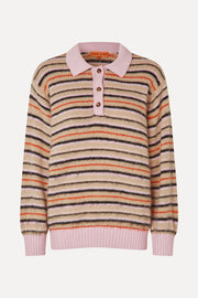 Stine Goya Long Sleeve Knit Polo Knit Alpaca Cream Stripes