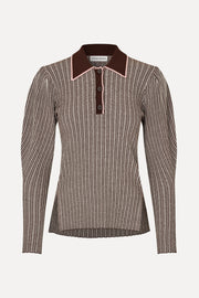 Stine Goya Long Sleeve Knit Polo Knit Ivory Stripes
