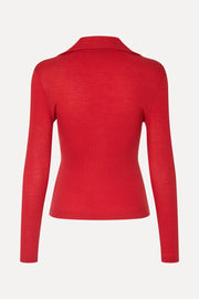 Stine Goya Long Sleeve Polo Top Top Fiery Red