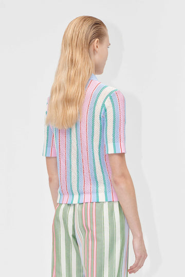 Stine Goya Short Sleeve Crochet Polo Knit Pastel Stripes