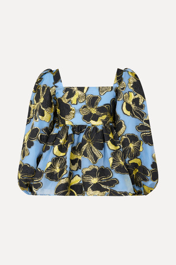 Stine Goya Square Neck Long Sleeve Top Top Blue Anemone Jacquard