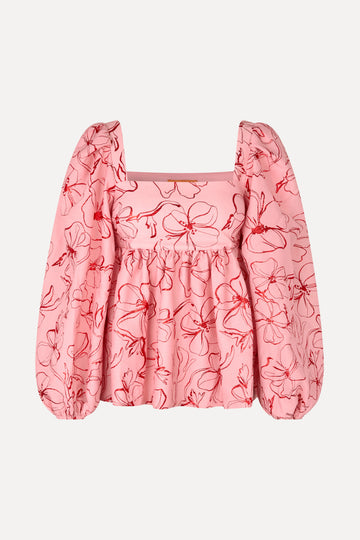 Stine Goya Square Neck Long Sleeve Top Top Foil Foliage