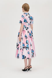 Stine Goya Statement Volume Midi Dress Dress Blue Roses On Blush
