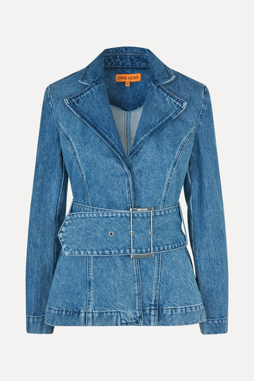 Stine Goya Belted Tailored Jacket Jacket Denim Blue
