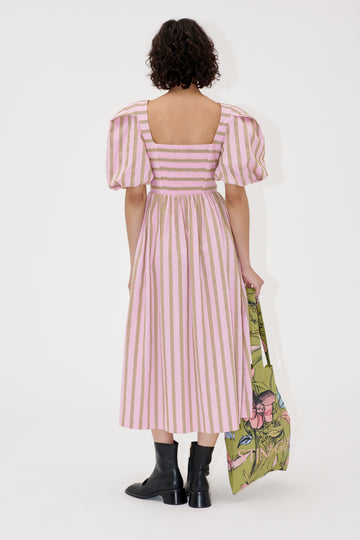 Stine Goya Blouson Sleeve Midi Dress Dress Wallpaper Stripes