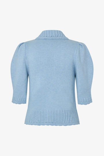 Stine Goya Bobble Knit Polo Cardigan Knit Rose Applique