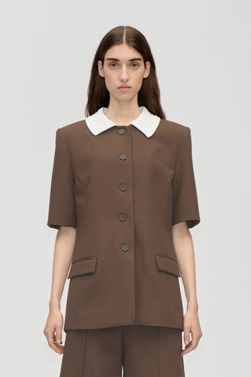 Stine Goya Boxy Short Sleeve Tailoring Jacket Jacket Chicory Coffee