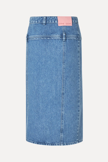 Stine Goya Button Slit Detail Midi Skirt Skirt Denim Blue