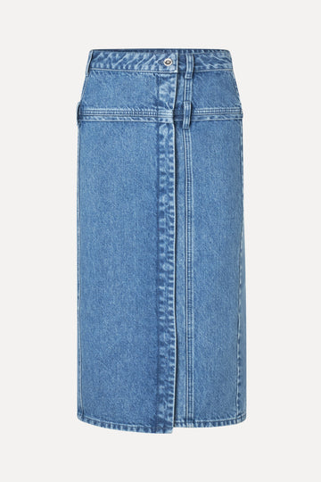 Stine Goya Button Slit Detail Midi Skirt Skirt Denim Blue