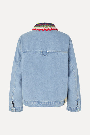 Stine Goya Collared Cropped Bomber Outerwear Denim Blue