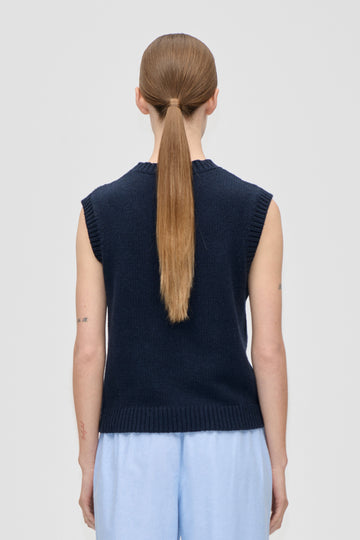 Stine Goya Crewneck Dropped Shoulder Vest Knit Navy
