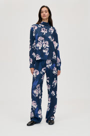 Stine Goya Elasticated Long Pants Pants Blush Roses On Indigo