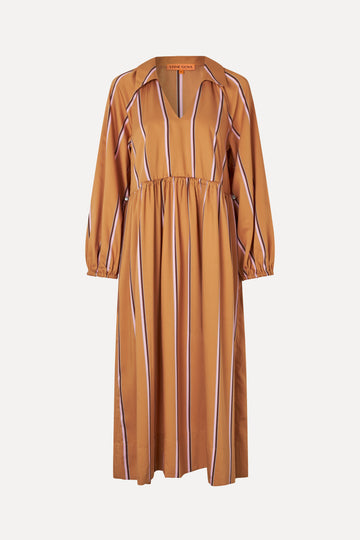 Stine Goya Elasticated Midi Dress Dress Cocoa Stripes