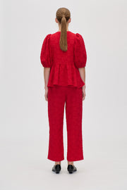 Stine Goya Elasticated Waistband Cropped Pants Pants Red Rose Relief