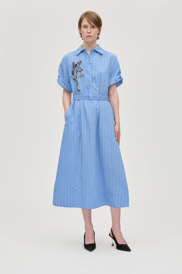 Stine Goya Folded Sleeve Chemisier Dress Beacon Stripes Embellishment