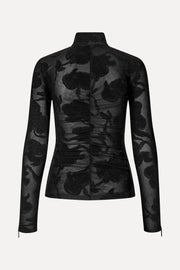 Stine Goya Gathered Long Sleeve High Neck Collar Top Top Black Petunias