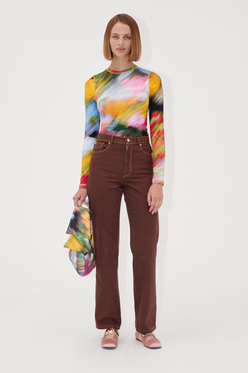 Stine Goya High Waist Straight Cut Pants Pants Chicory Coffee