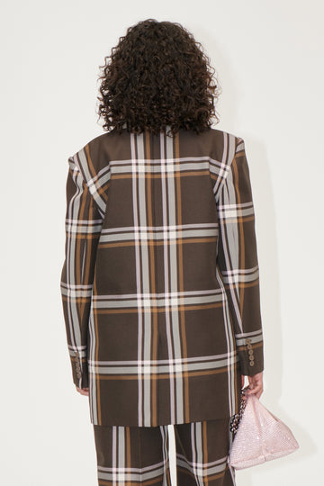 Stine Goya Long Sleeve Boxy Blazer Jacket Weaved Checks