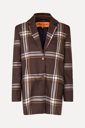 Stine Goya Long Sleeve Boxy Blazer Jacket Weaved Checks