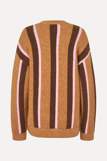 Stine Goya Long Sleeve Cardigan Knit Cocoa Stripes