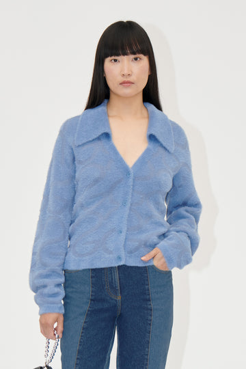 Stine Goya Long Sleeve Cardigan Knit Infinity Blue