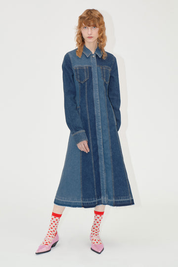 Stine Goya Long Sleeve Denim Dress Dress Two Tone Denim