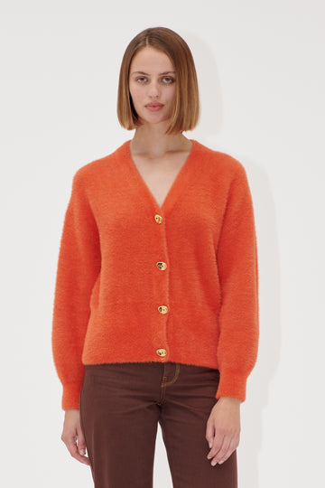 Stine Goya Long Sleeve Dropped Shoulder Cardigan Knit Summer Fig
