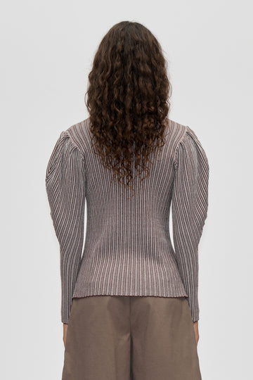 Stine Goya Long Sleeve Knit Polo Knit Ivory Stripes