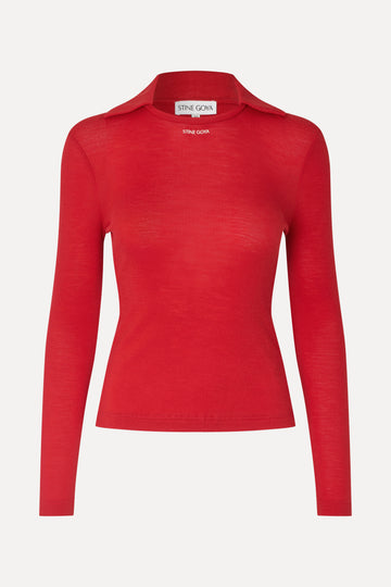 Stine Goya Long Sleeve Polo Top Top Fiery Red