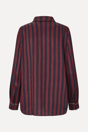 Stine Goya Long Sleeve Shirt Top Navy and Burgundy Wallpaper Stripes