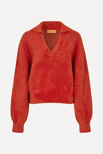Stine Goya Long Sleeve V Neckline Collar Jumper Knit Red Ochre