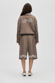 Stine Goya Pleated Eyelet Bermuda Shorts Cherries On A Paisley