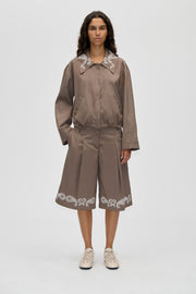 Stine Goya Pleated Eyelet Bermuda Shorts Cherries On A Paisley