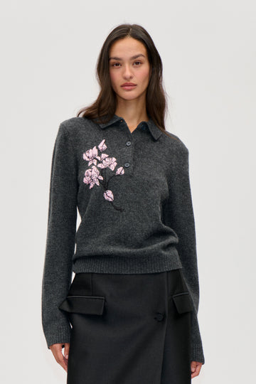 Stine Goya Polo Jumper Knit Tulle Flower