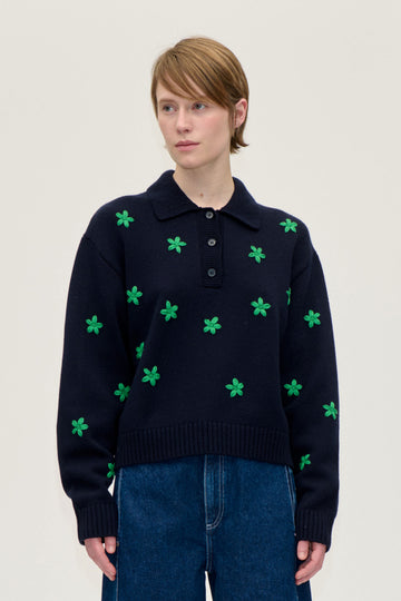 Stine Goya Relief Knit Polo Knit Relief Knitted Flowers