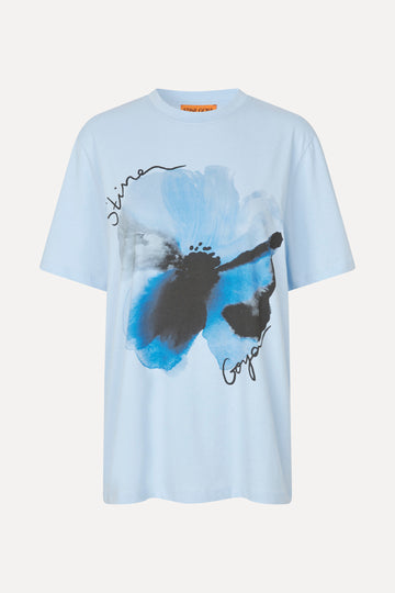 Stine Goya Short Sleeve T-shirt Top Blue Pastel Petals