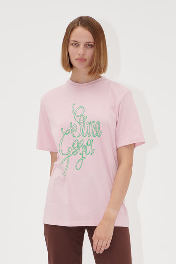 Stine Goya Short Sleeve T-shirt Top Ribbon Logo