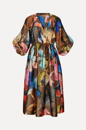 Stine Goya Three-Quarter Sleeve Elasticated Midi Dress Dress Aquarelle Garden