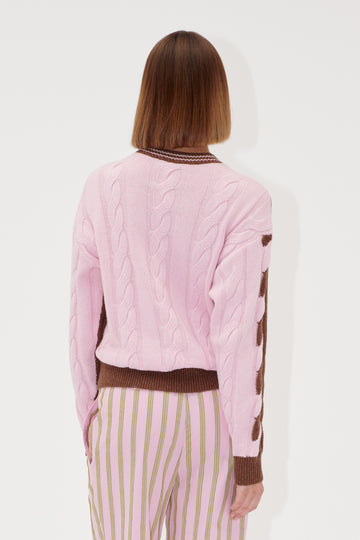 Stine Goya Two-Tone Cable Sweater Knit Timber