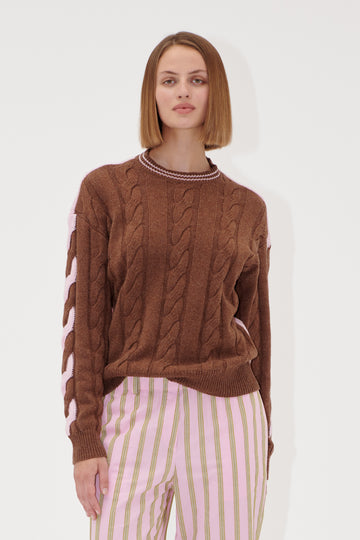 Stine Goya Two-Tone Cable Sweater Knit Timber