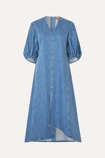 Stine Goya Volume Sleeves Midi Dress Dress Denim Blue